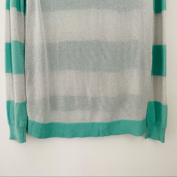 VINCE CAMUTO Mint Green Sparkly Silver Striped Sweater - Size Small - Picture 11 of 16